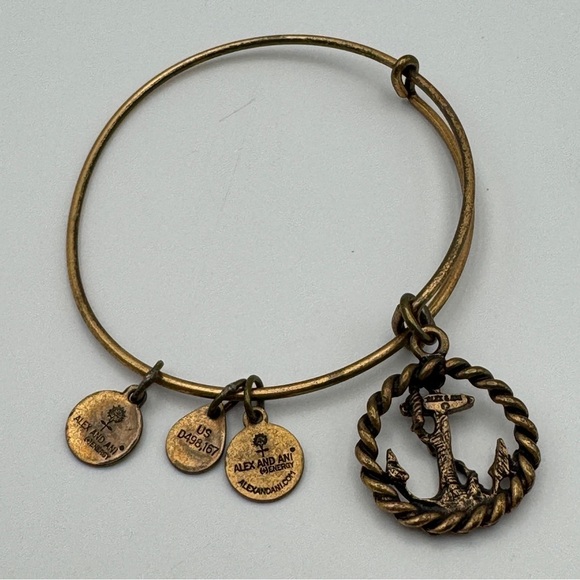 Alex and Ani Anchor Nautical Charm Bangle Rafaelian Gold Adjustable - Picture 2 of 3